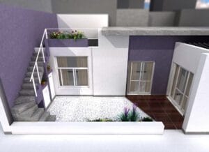 Render Arquitectura de Patio y Escalera
