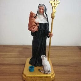 Figura del Santo de Los Gatos en Yeso Piedra | Gertrudis de Nivelles