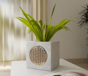 Maceta con Simbolo Flor de la Vida Dorada